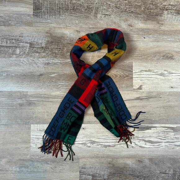 Cashmink by Fraas Colorblock Alphabet Scarf Multicolor Fringe German Made - Picture 6 of 8